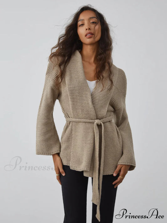 All I Graceful Wanted Tie Cardigan Khaki / S