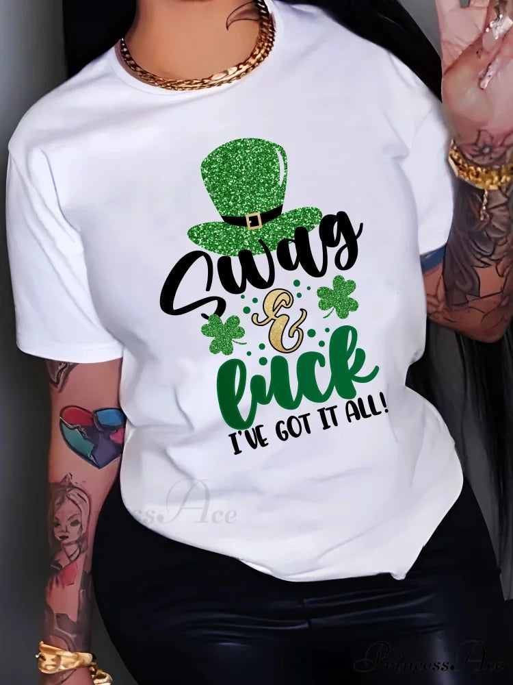 All-Season Casual Women’s St. Patrick’s Festive Alphabet Print Tee T-shirt