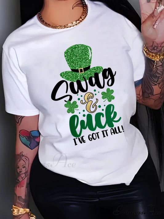 All-Season Casual Women’s St. Patrick’s Festive Alphabet Print Tee T-shirt