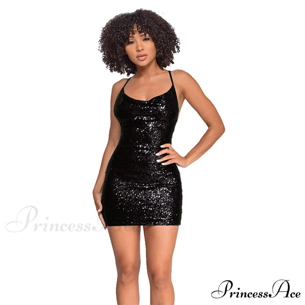 All The Drama Charming Sequin Mini Dress Black / S