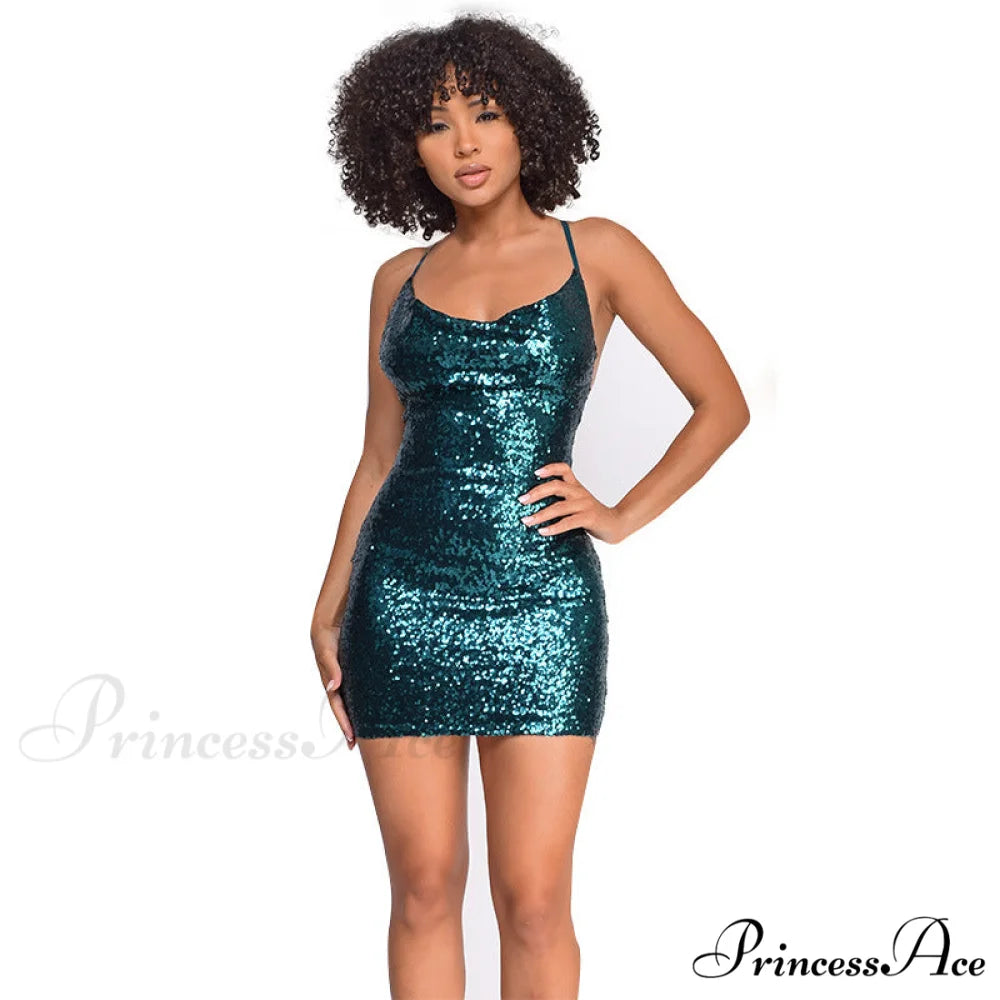 All The Drama Charming Sequin Mini Dress Blue-Green / S