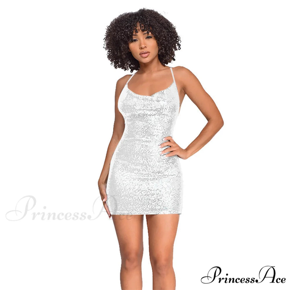 All The Drama Charming Sequin Mini Dress White / S
