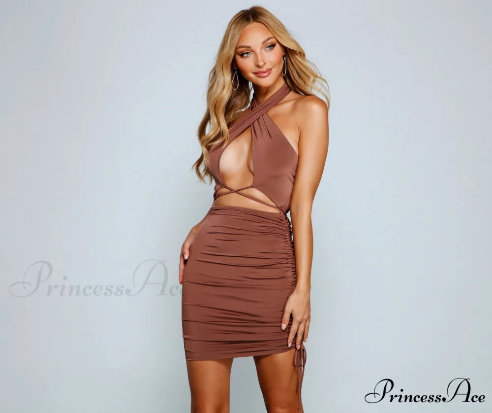 All The Ruched Charming Moves Cutout Mini Dress