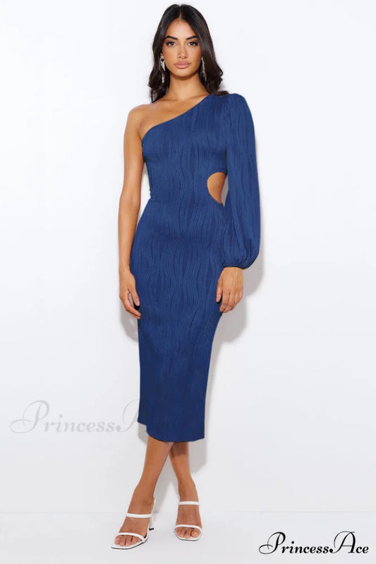 Allegra One Stylish Shoulder Midi Dress M / Navy