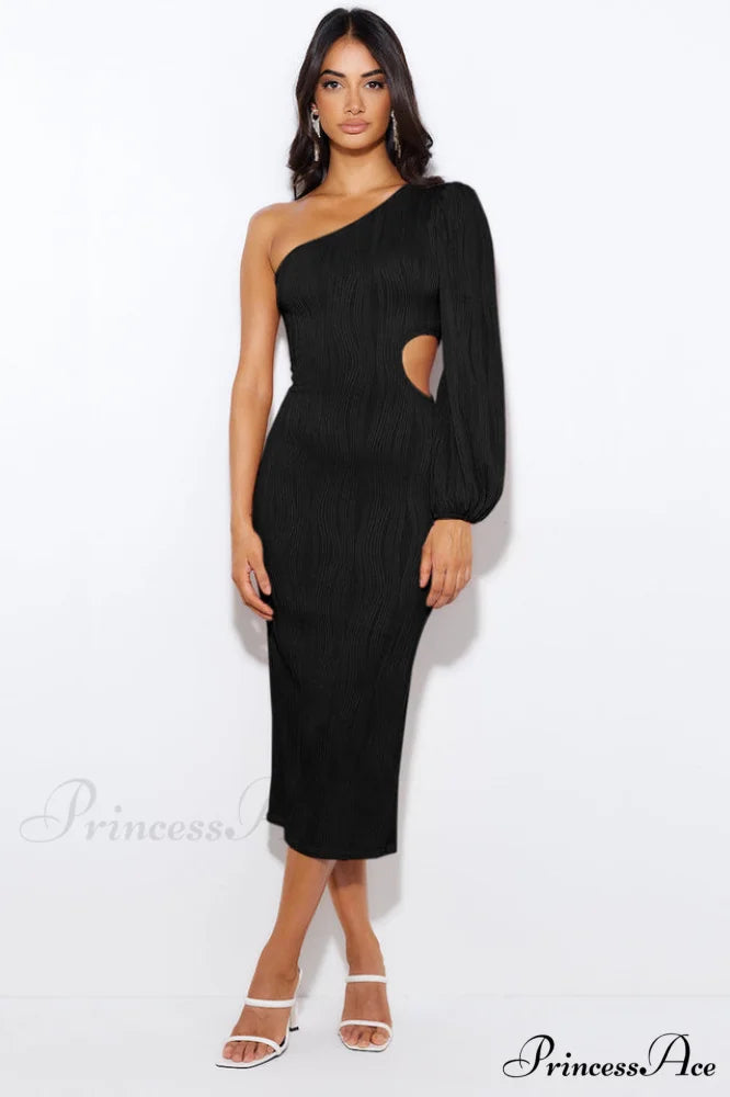 Allegra One Stylish Shoulder Midi Dress S / Black