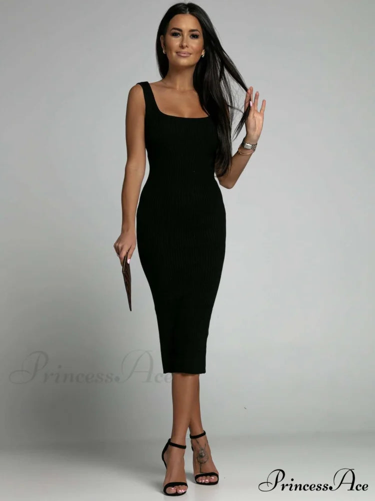 Allure Them All Scoop Graceful Neck Tank Midi Dress BLACK / XS