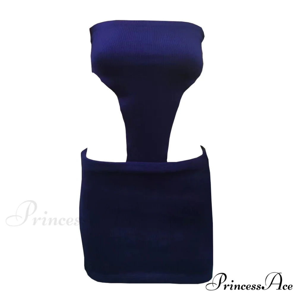 Alluring Eyelash Lace Trim Split Classic Club Mini Dress - Black L / Navy Blue