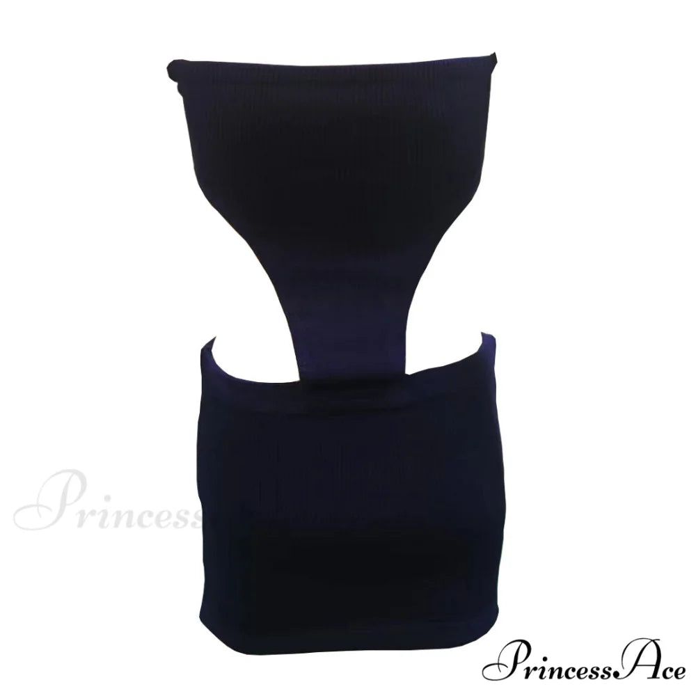 Alluring Eyelash Lace Trim Split Classic Club Mini Dress - Black XL / Navy Blue