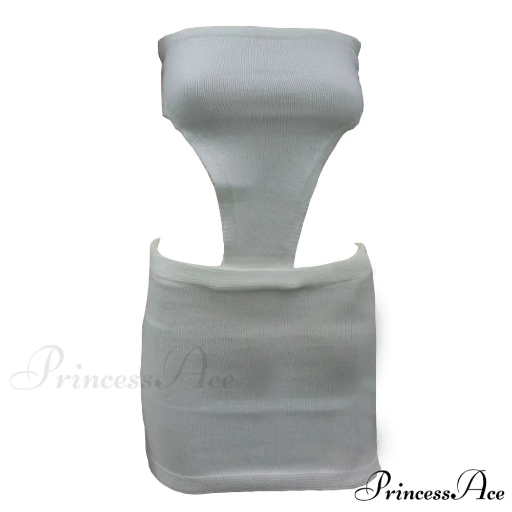 Alluring Rib Knit Cut Out Bodycon Sophisticated Strapless Mini Dress - Navy Blue XL / White