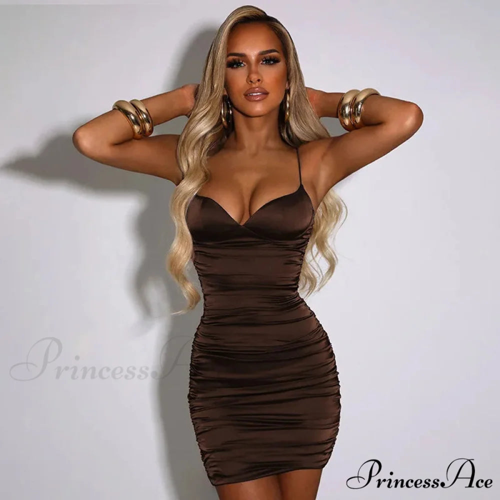 Alluring Sexy Sleeveless Backless Split Summer New Party Bodycon Dress Brown / S