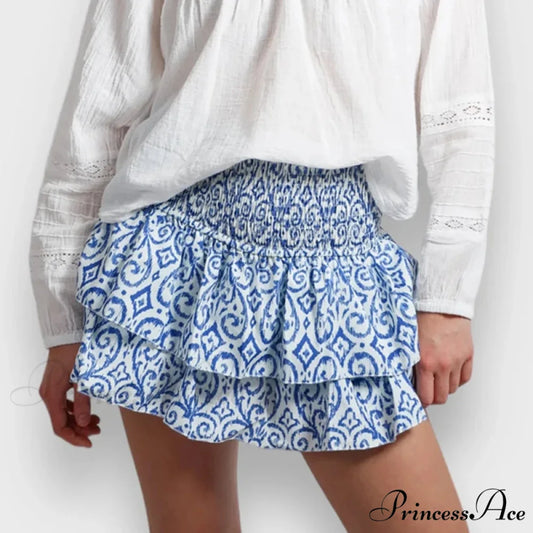 Alternative Graphic Frilly Pleated Skirt blue / S skirts-250223