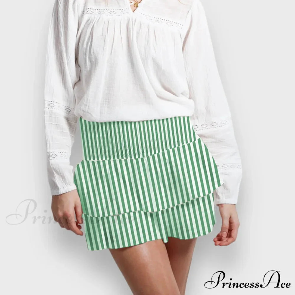 Alternative Graphic Frilly Pleated Skirt green / S skirts-250223