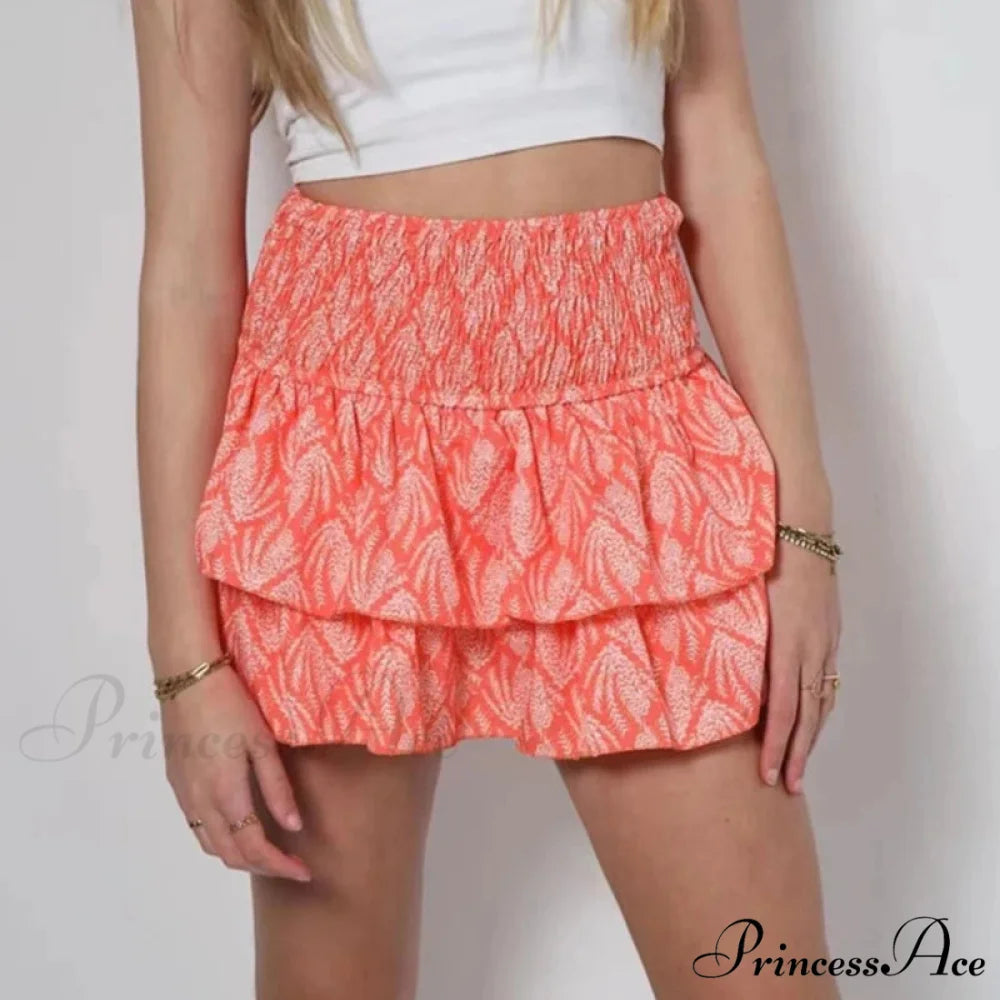 Alternative Graphic Frilly Pleated Skirt orange / S skirts-250223
