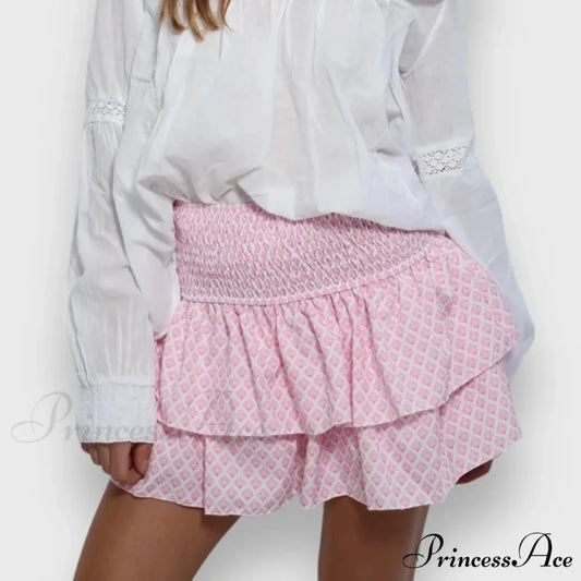 Alternative Graphic Frilly Pleated Skirt pink / S skirts-250223