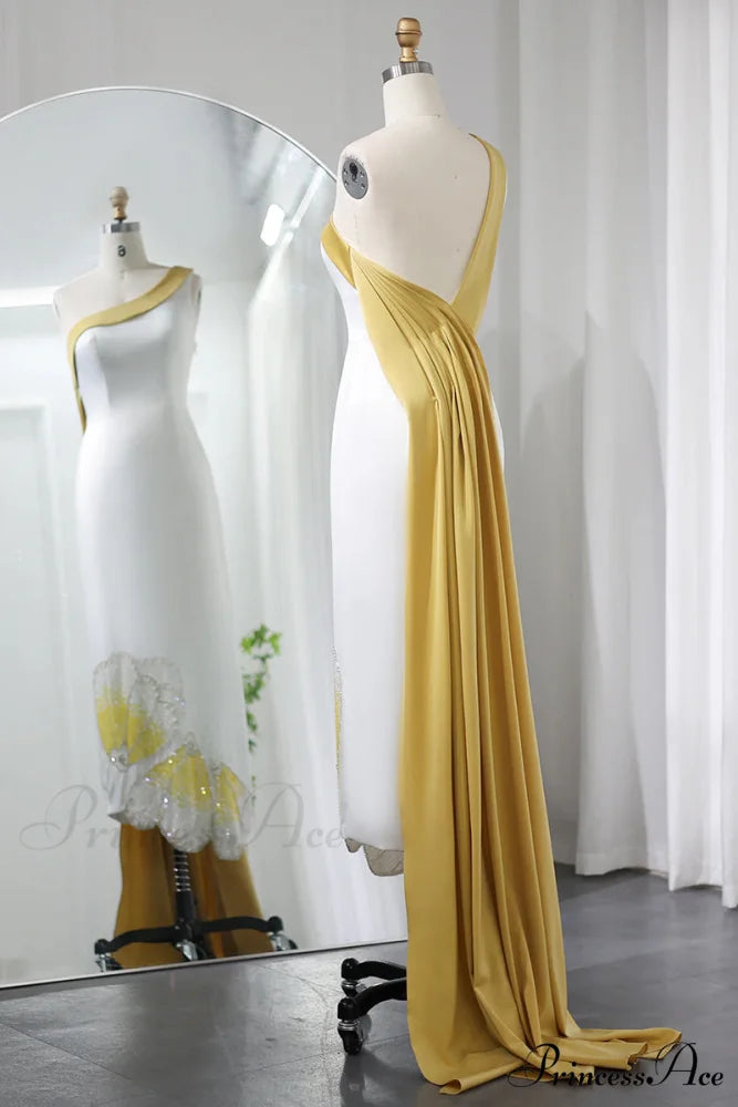 Ameena Beaded Graceful One-Shoulder Midi Dress