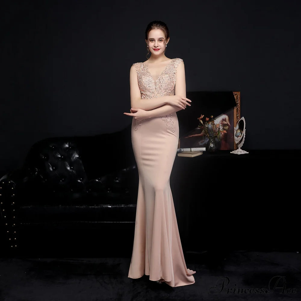 Amelia embroidered Stylish sequined fishtail dress APRICOT / XS