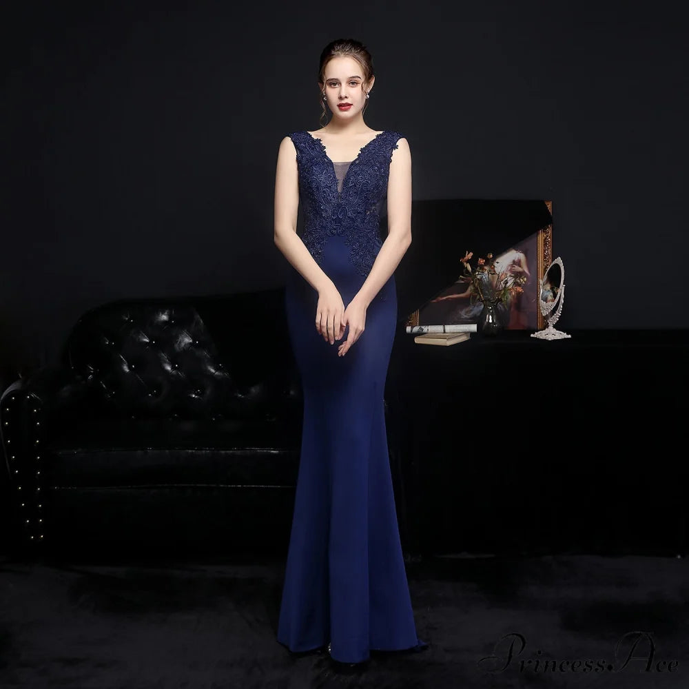 Amelia embroidered Stylish sequined fishtail dress NAVY / XS