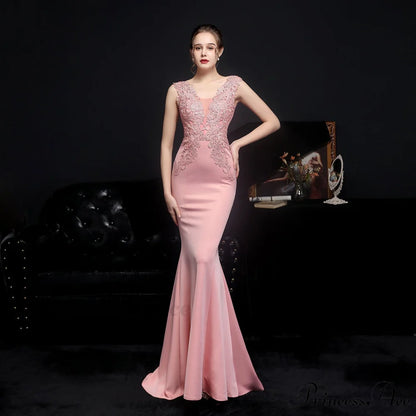 Amelia embroidered Stylish sequined fishtail dress PINK / XS