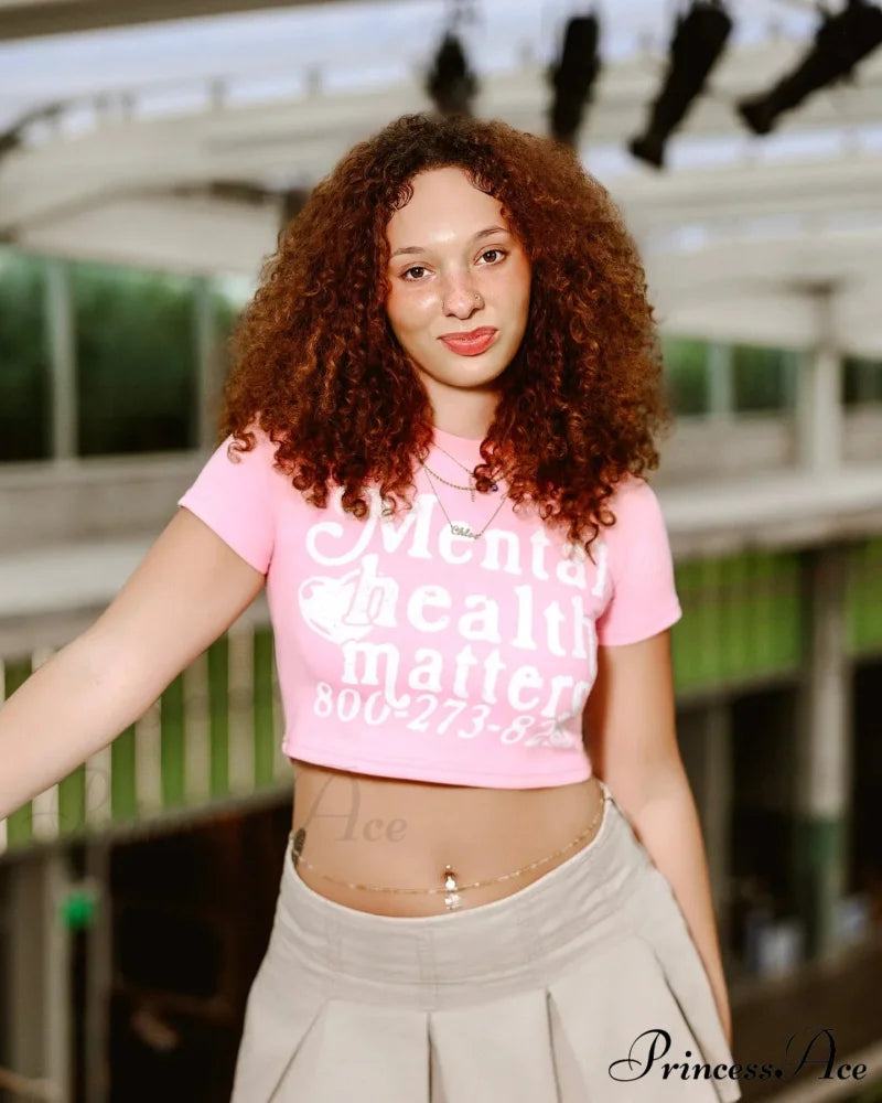 American Display Waist Letter Graphic T-shirt pink / S t-shirt-250223