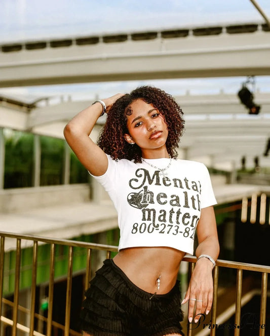 American Display Waist Letter Graphic T-shirt white / S t-shirt-250223