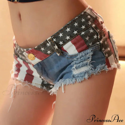 American Flag Printed Pole Dance Brief short-250223