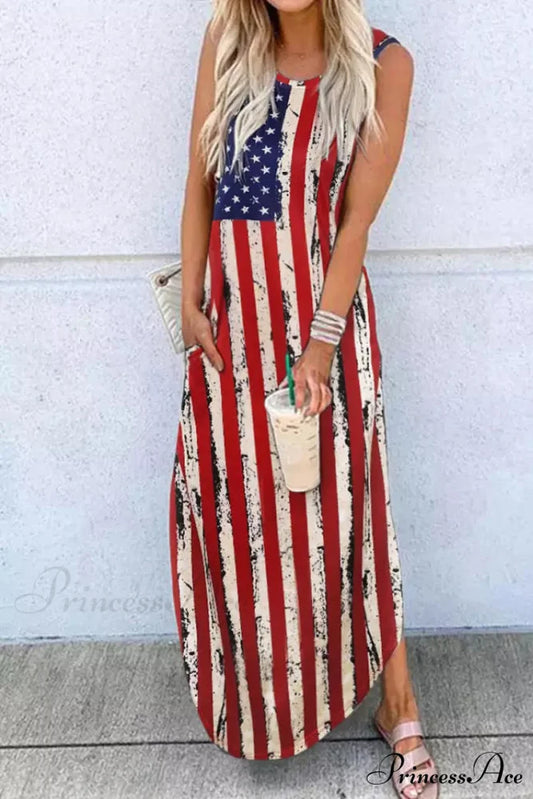 American Flag Star Trendy Striped Sleeveless Mini Dress