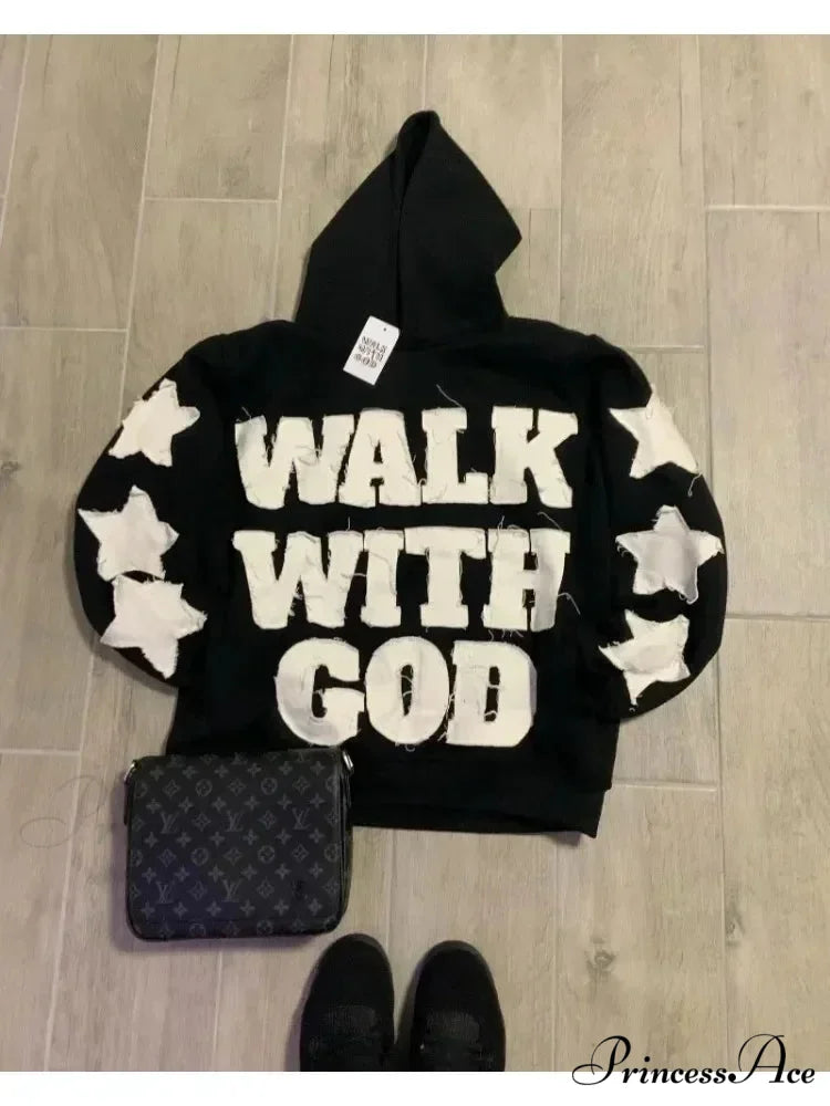 American Street Trend Alphabet Hoodie Modified: American Urban Style Alphabet Hoodie black2 / M hoodies-241228