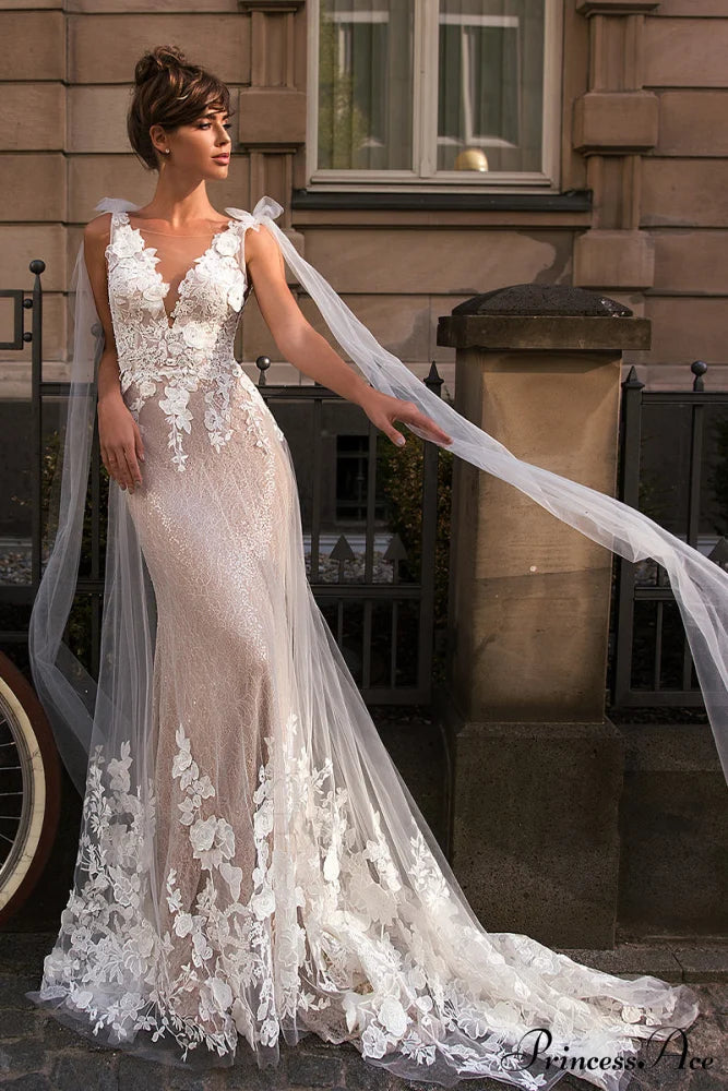 Amora Lace Applique Trendy Mermaid Wedding Dress