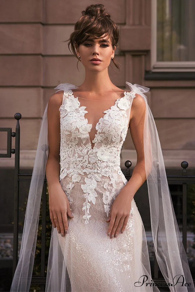 Amora Lace Applique Trendy Mermaid Wedding Dress