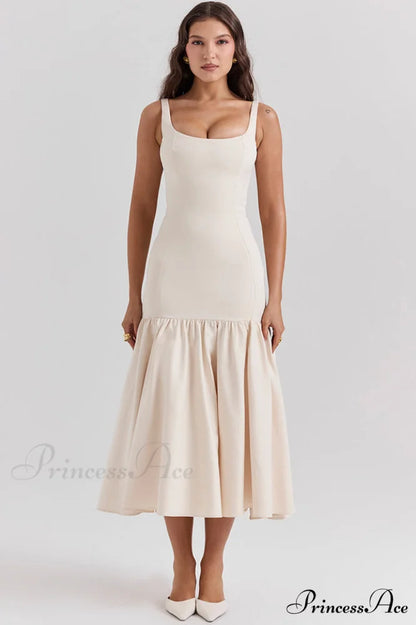 Amore Dropped Stylish Waist Midi Dress XS / White