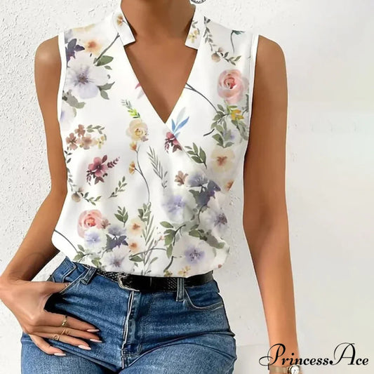an Tank Elegant Flowered Top with Design White / S