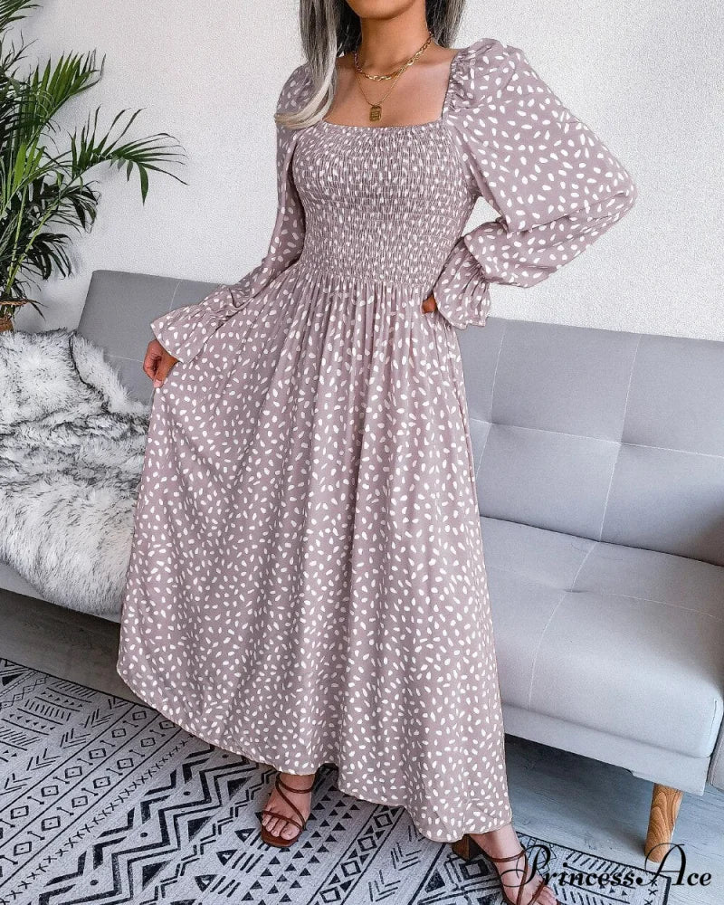 and for Puff Women Gown Elegant Neckline Sleeves with Style Chiffon - Boxy 18123 Lotus root color / S