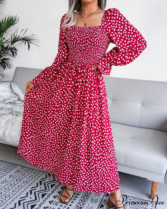 and for Puff Women Gown Elegant Neckline Sleeves with Style Chiffon - Boxy 18123 Red / S
