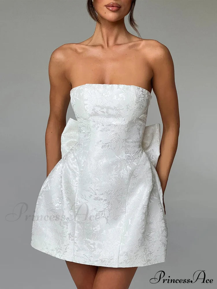 And Sexy Jacquard Tube Graceful Top Bow Mini Dress White / S