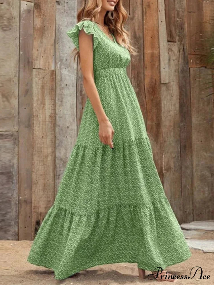 and swing long print skirt women’s Spring V-neck large with floral design