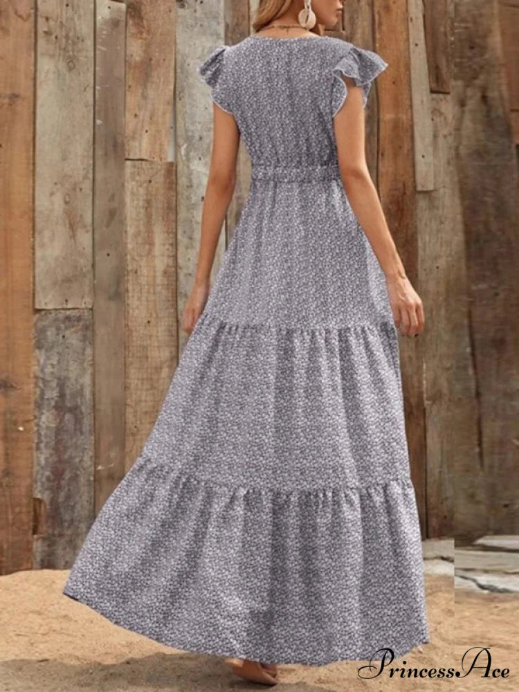 and swing long print skirt women’s Spring V-neck large with floral design