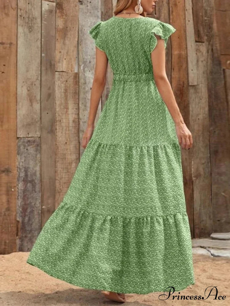 and swing long print skirt women’s Spring V-neck large with floral design