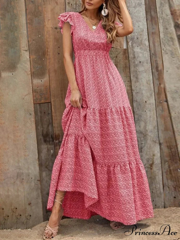 and swing long print skirt women’s Spring V-neck large with floral design