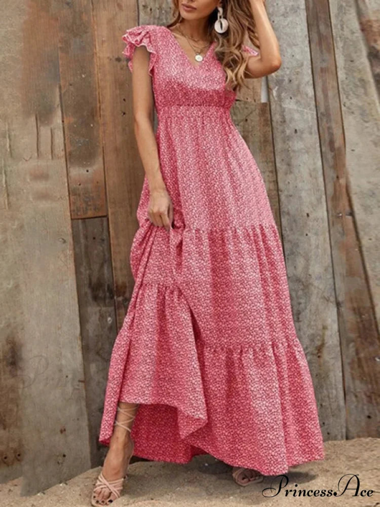 and swing long print skirt women’s Spring V-neck large with floral design