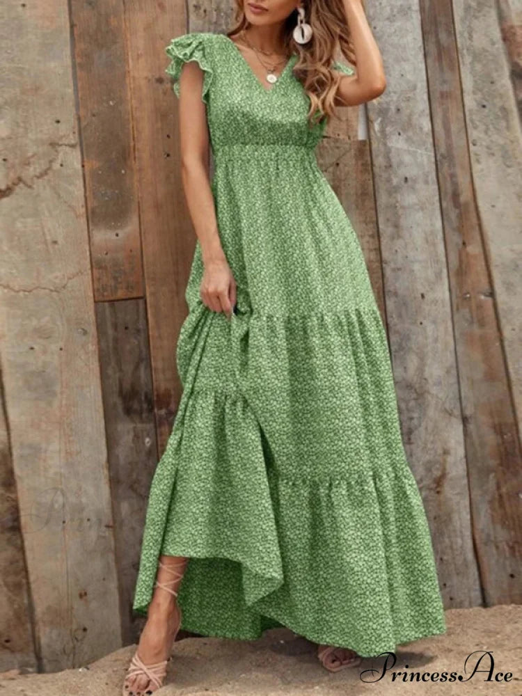 and swing long print skirt women’s Spring V-neck large with floral design