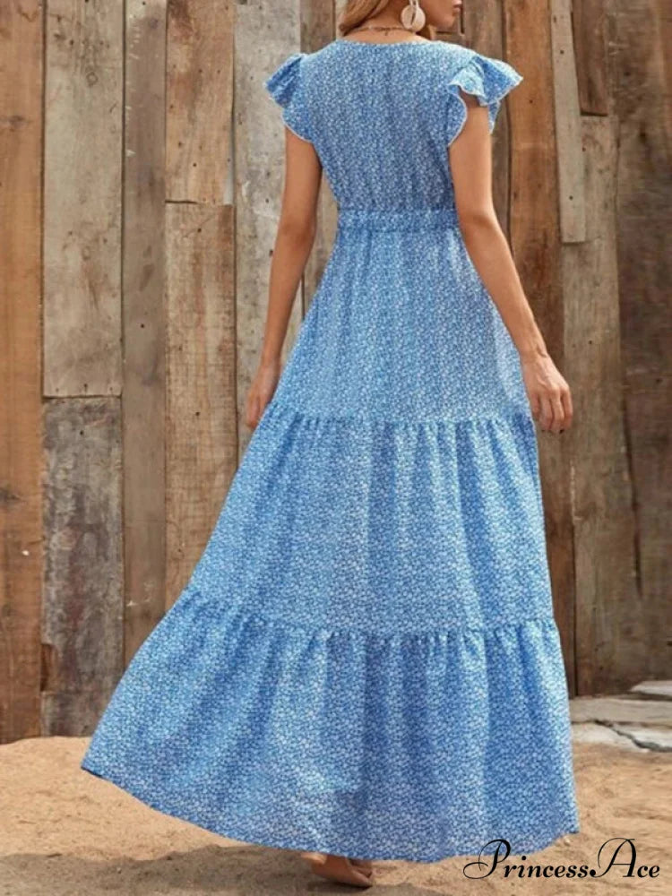 and swing long print skirt women’s Spring V-neck large with floral design