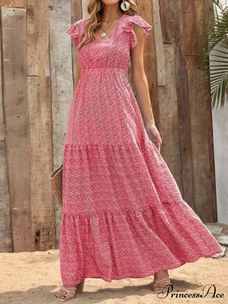 and swing long print skirt women’s Spring V-neck large with floral design