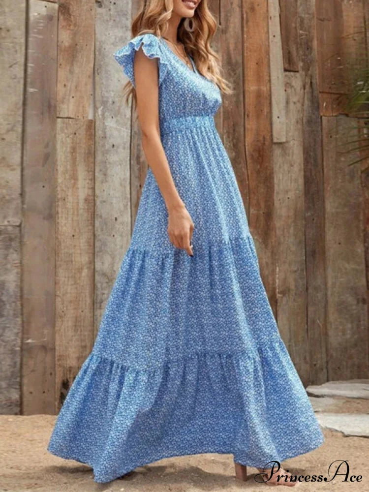 and swing long print skirt women’s Spring V-neck large with floral design