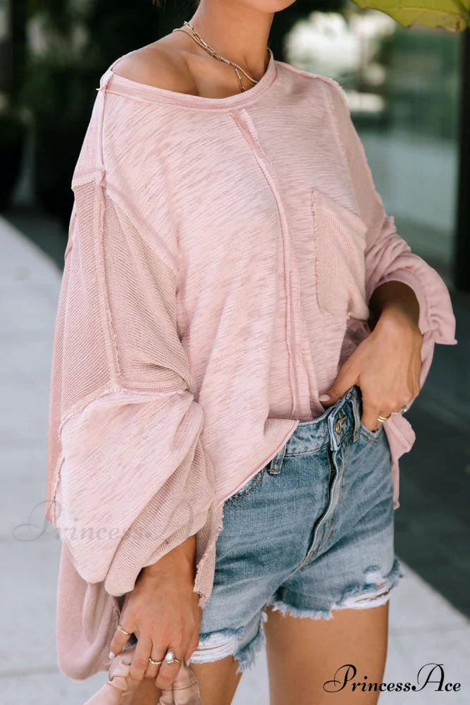 and Top Chest Exposed Pocket Loose Seam Oversized with Pink Sleeves