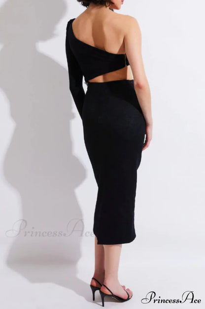 Angelica One-Shoulder Stylish Flower Appliqu鑼?Dress