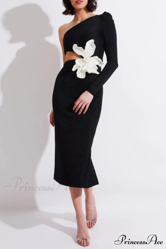 Angelica One-Shoulder Stylish Flower Appliqu鑼?Dress