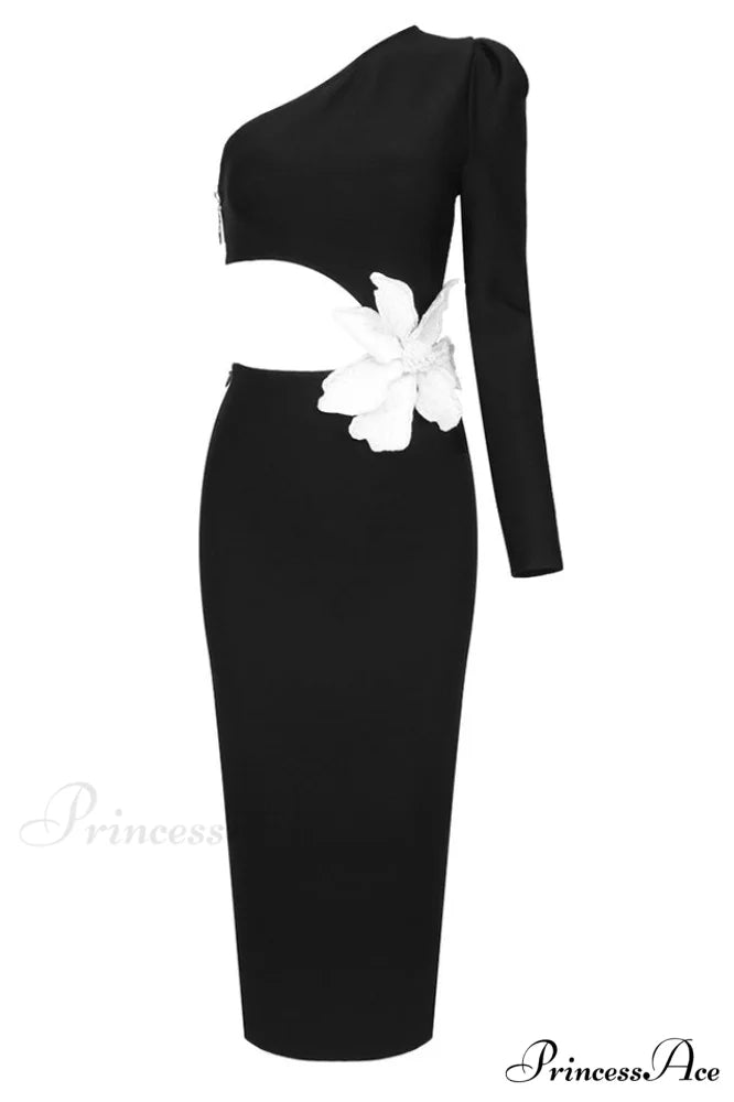 Angelica One-Shoulder Stylish Flower Appliqu鑼?Dress