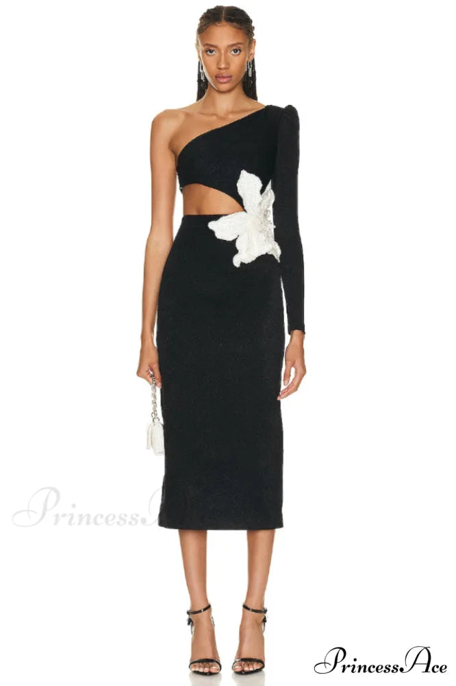 Angelica One-Shoulder Stylish Flower Appliqu鑼?Dress