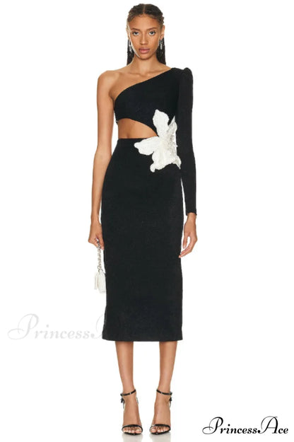 Angelica One-Shoulder Stylish Flower Appliqu鑼?Dress