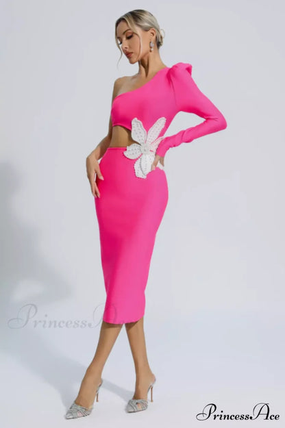 Angelica One-Shoulder Stylish Flower Appliqu鑼?Dress